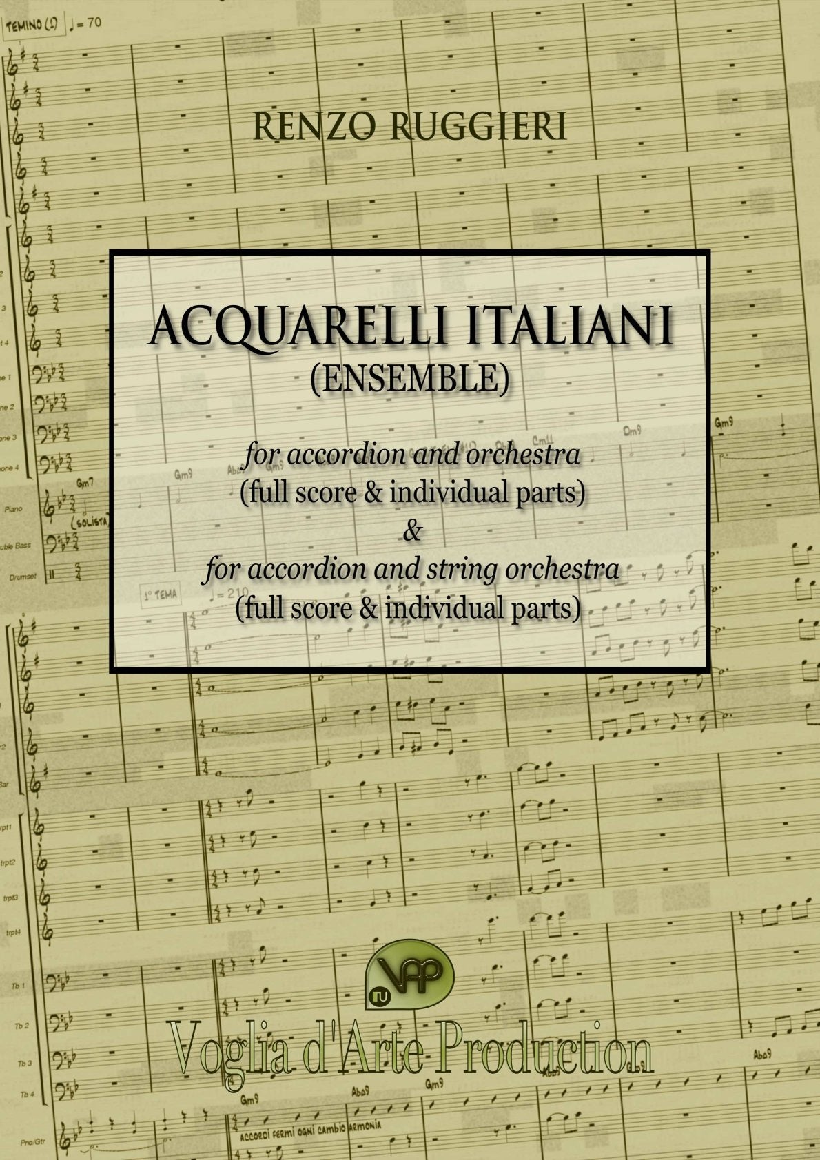Renzo Ruggieri Acquarelli Italiani for Accordion and Orchestra ( full score &individual parts)