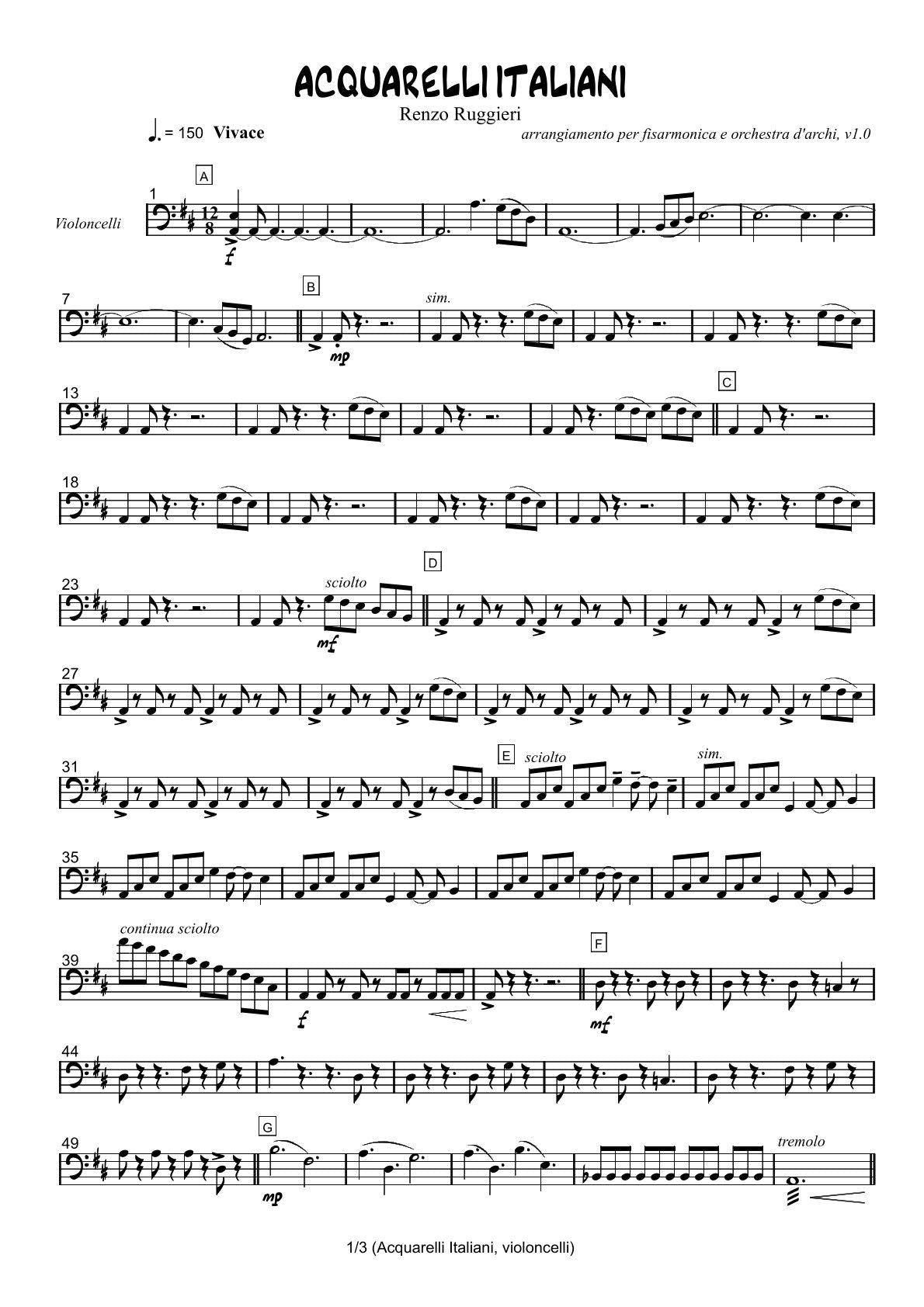 Renzo Ruggieri Acquarelli Italiani for Accordion and Orchestra ( full score &individual parts)