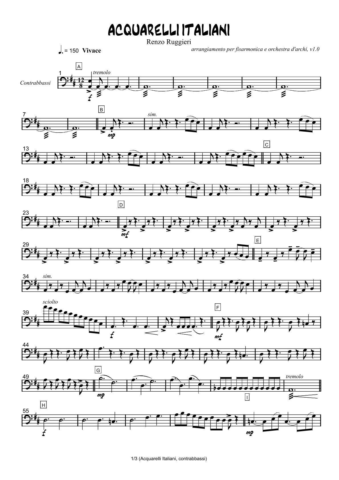 Renzo Ruggieri Acquarelli Italiani for Accordion and Orchestra ( full score &individual parts)