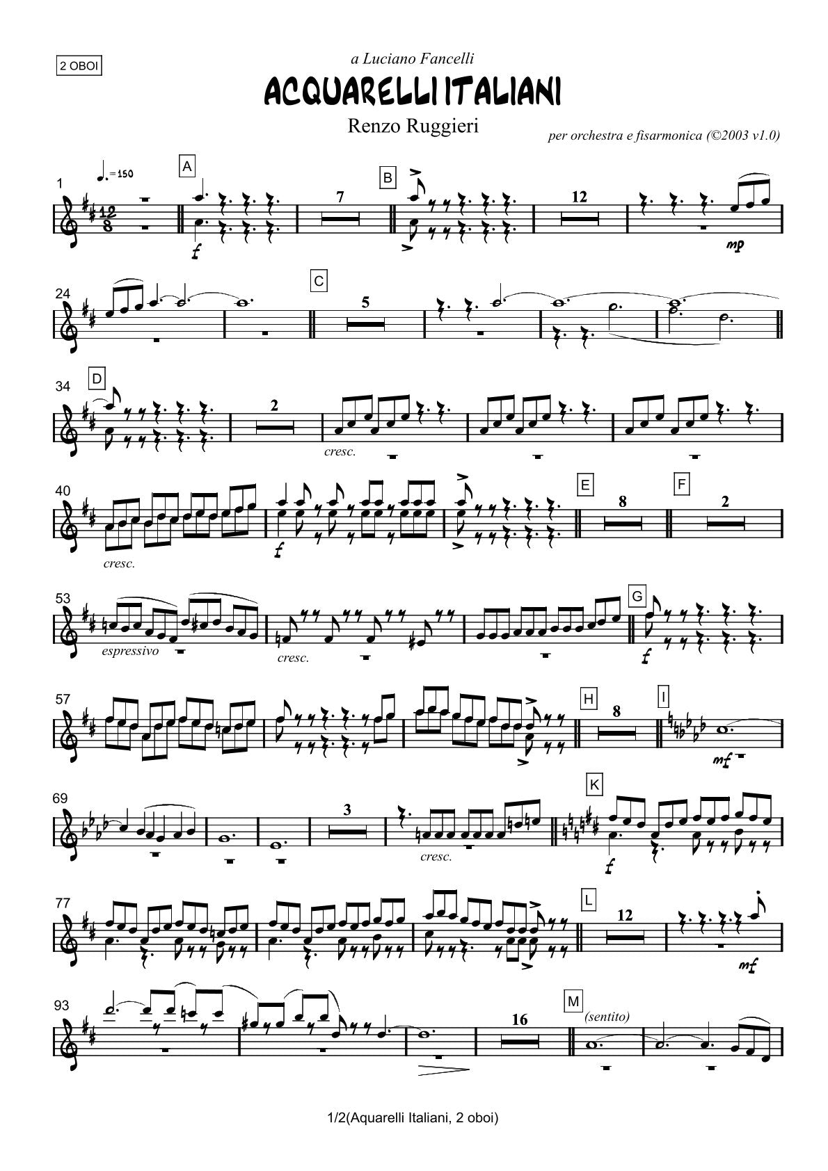 Renzo Ruggieri Acquarelli Italiani for Accordion and Orchestra ( full score &individual parts)