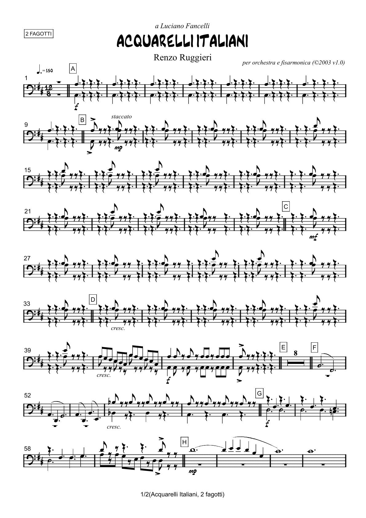 Renzo Ruggieri Acquarelli Italiani for Accordion and Orchestra ( full score &individual parts)