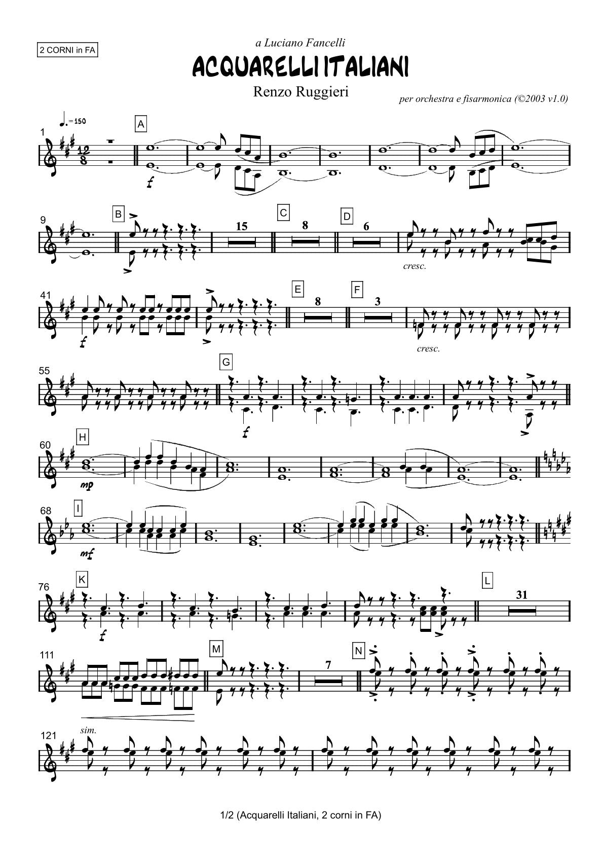 Renzo Ruggieri Acquarelli Italiani for Accordion and Orchestra ( full score &individual parts)