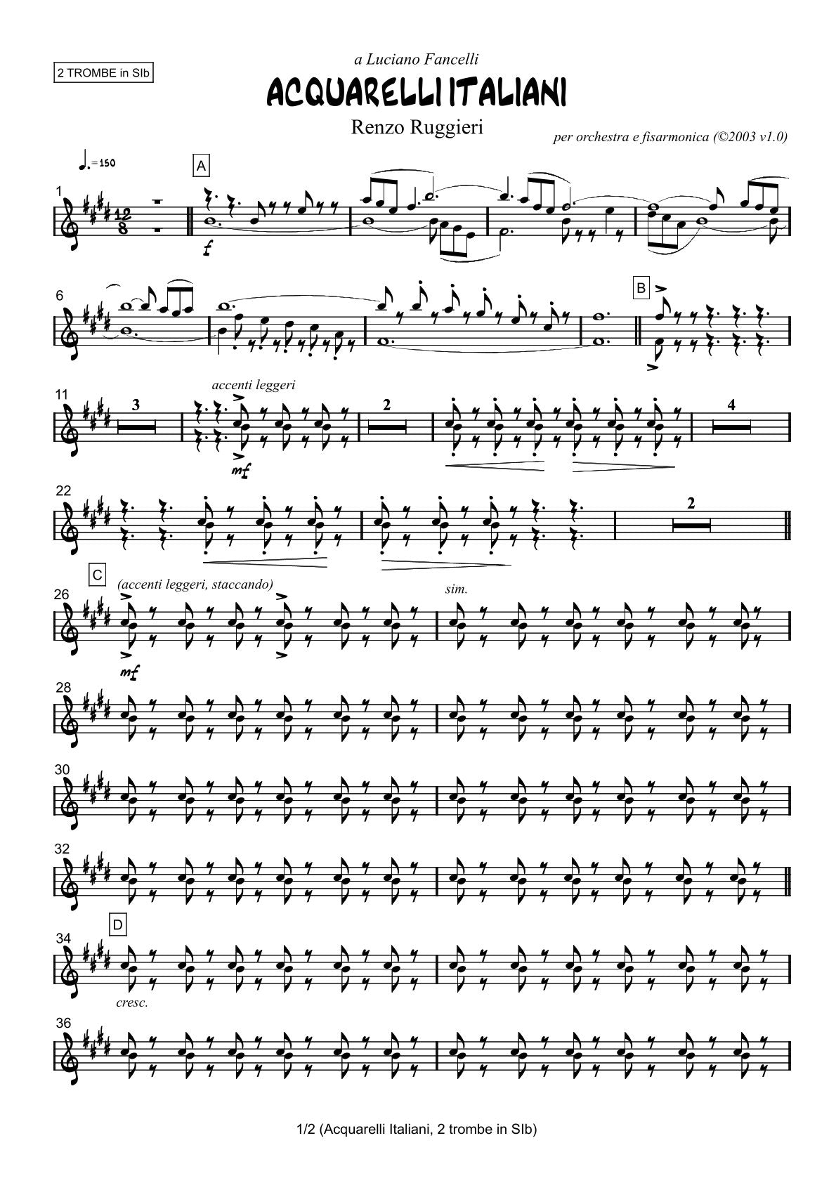 Renzo Ruggieri Acquarelli Italiani for Accordion and Orchestra ( full score &individual parts)