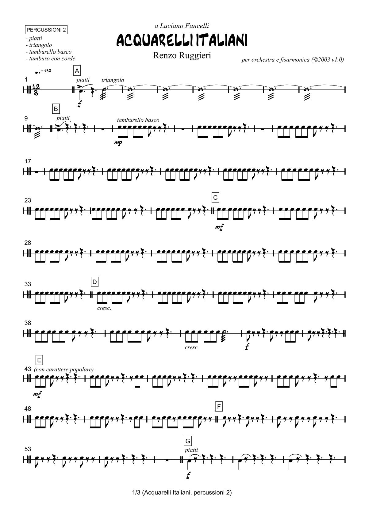 Renzo Ruggieri Acquarelli Italiani for Accordion and Orchestra ( full score &individual parts)