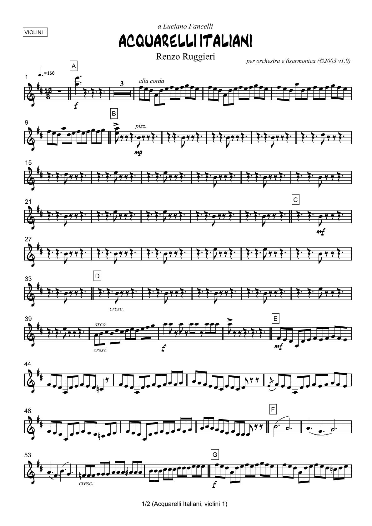Renzo Ruggieri Acquarelli Italiani for Accordion and Orchestra ( full score &individual parts)