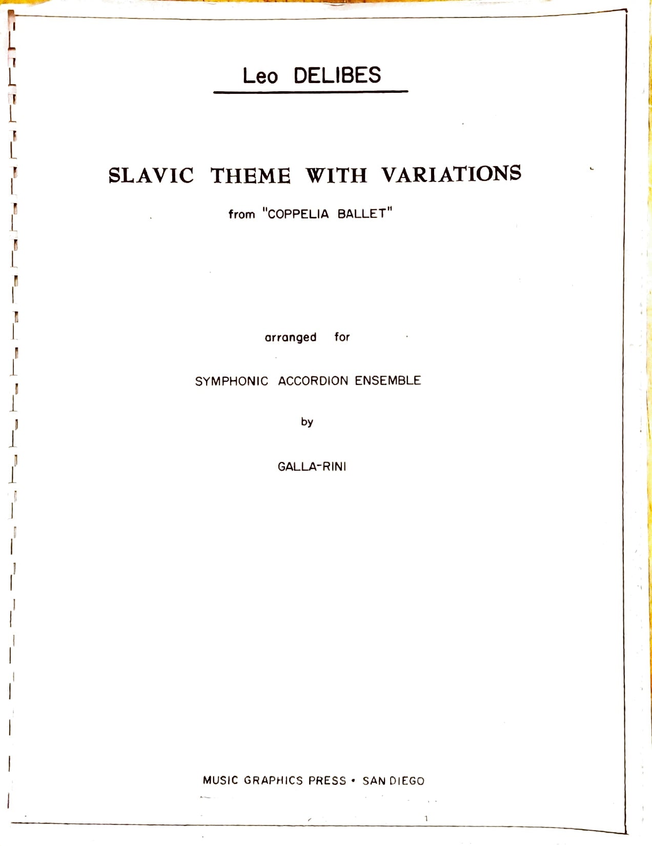 Slavic Theme With Variations (from Copellia Ballet)