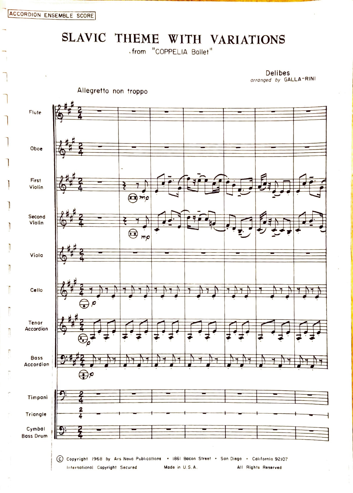 Slavic Theme With Variations (from Copellia Ballet)
