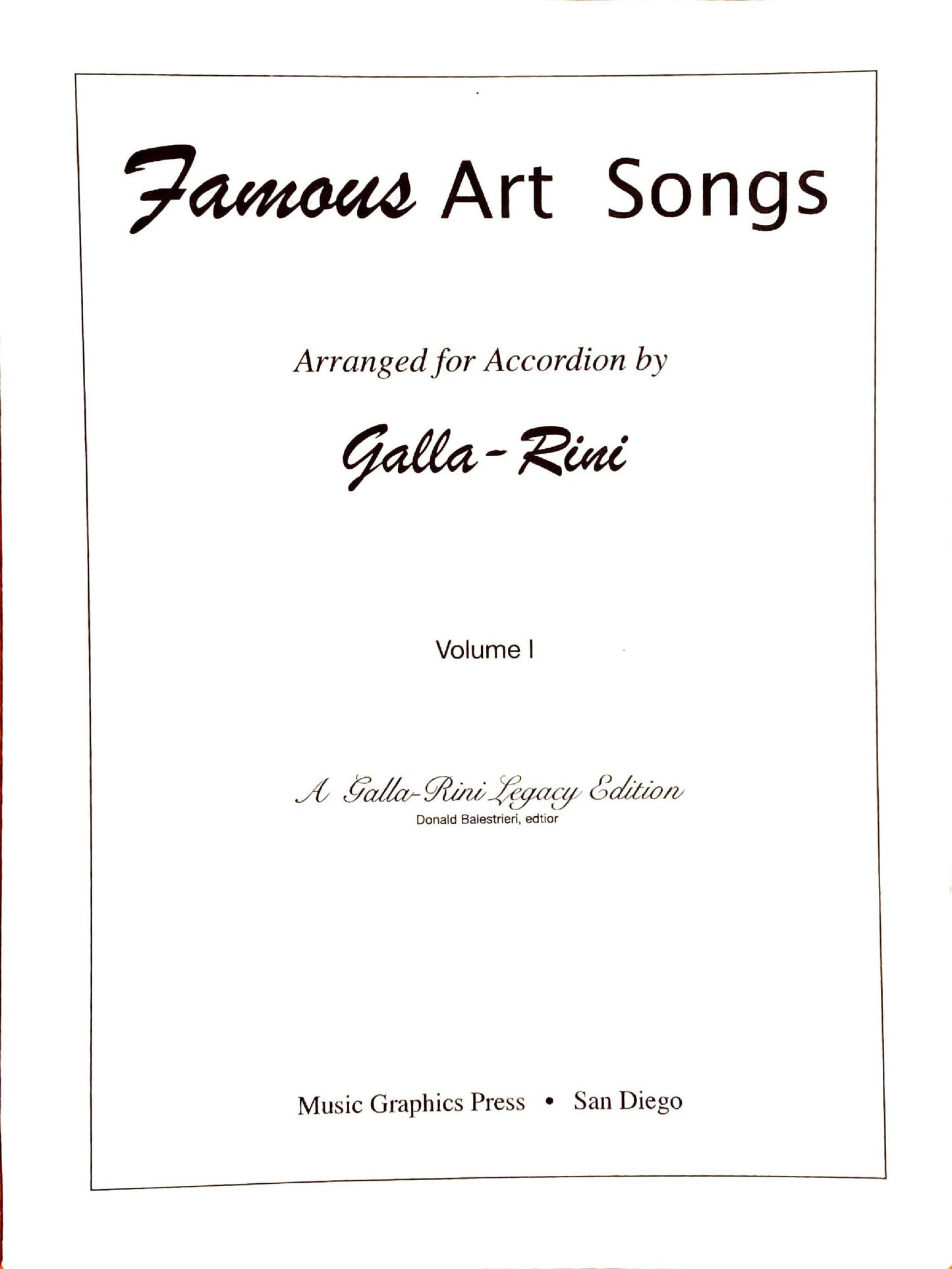 Famous Art Songs eBook Vol.1 accordion arrangements by Anthony Galla-Rini