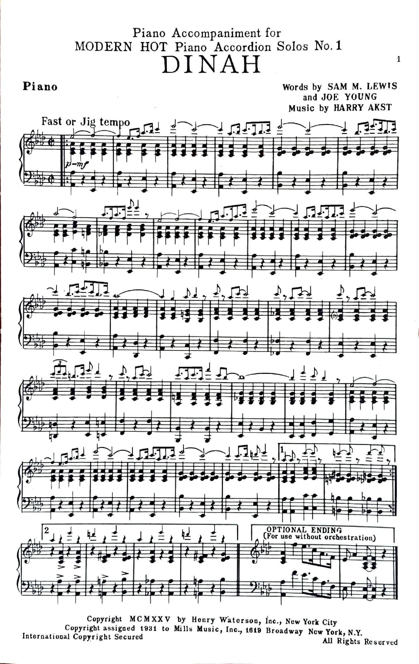 Modern Hot Piano Accordion Solos eBook No.1 , arranged by Anthony Galla-Rini