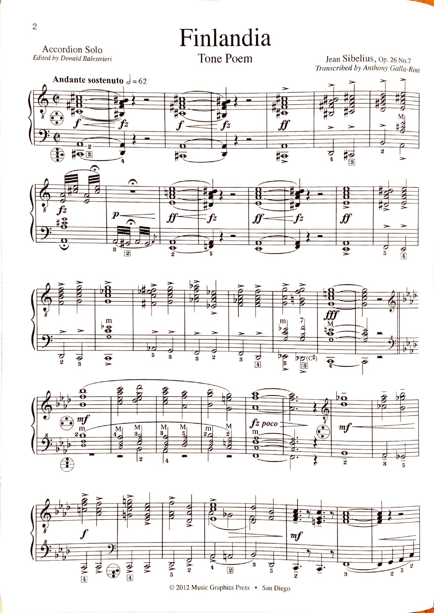 Finlandia Tone Poem Op. 26 No. 7 accordion solo