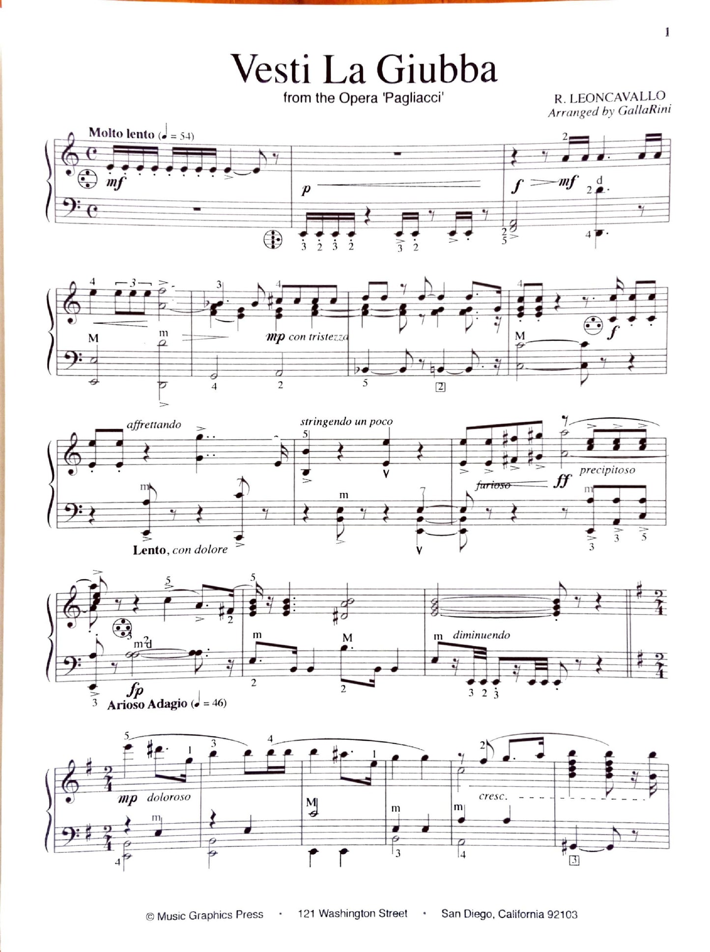 Vesti La Giubba from the Opera 'Pagliacci'