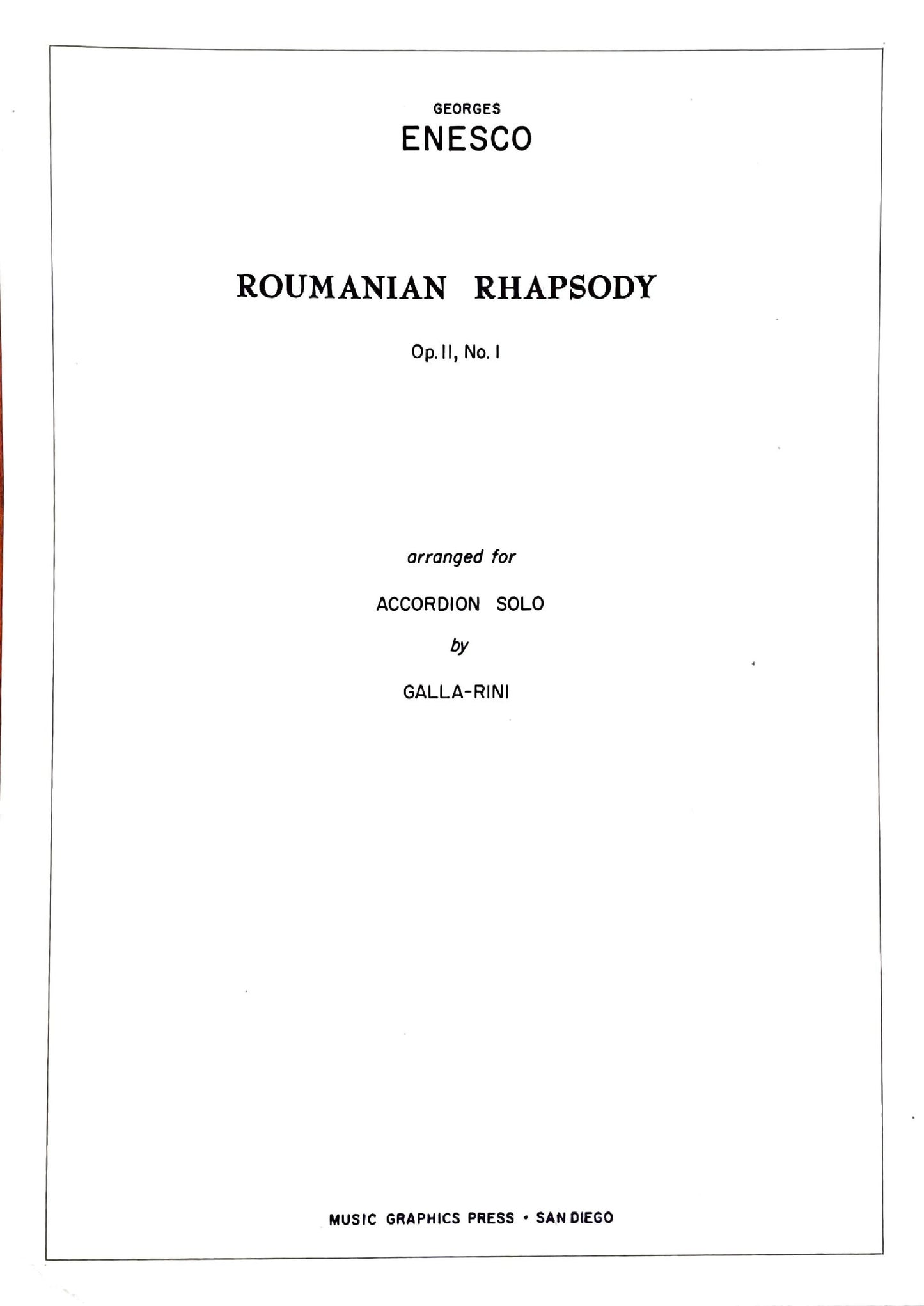 Roumanian Rhapsody Op. 11, No. 1 accordion solo