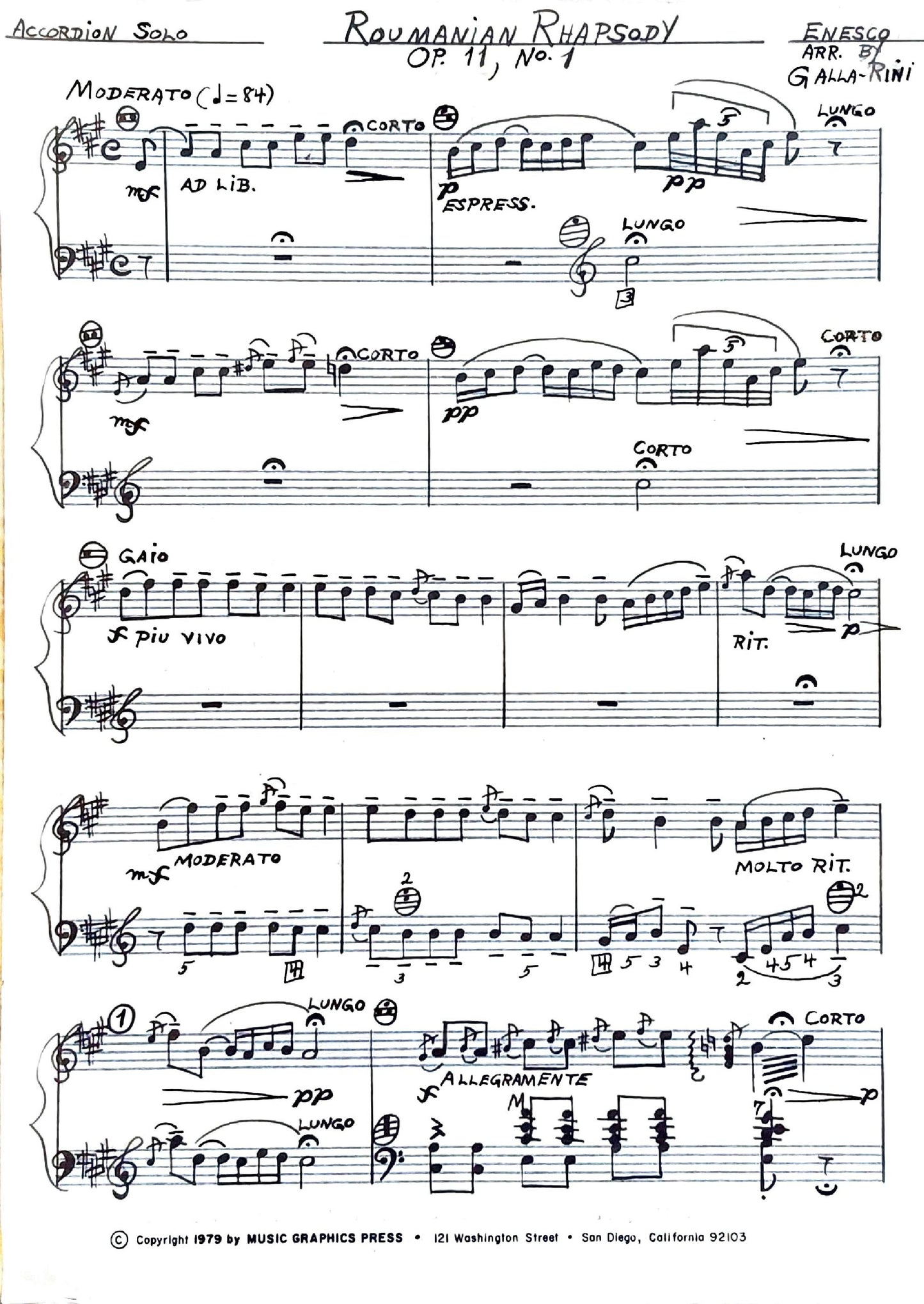 Roumanian Rhapsody Op. 11, No. 1 accordion solo