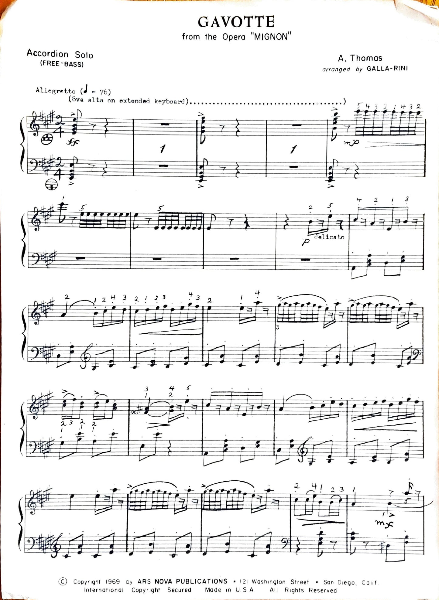 Gavotte from the Opera 'Mignon'