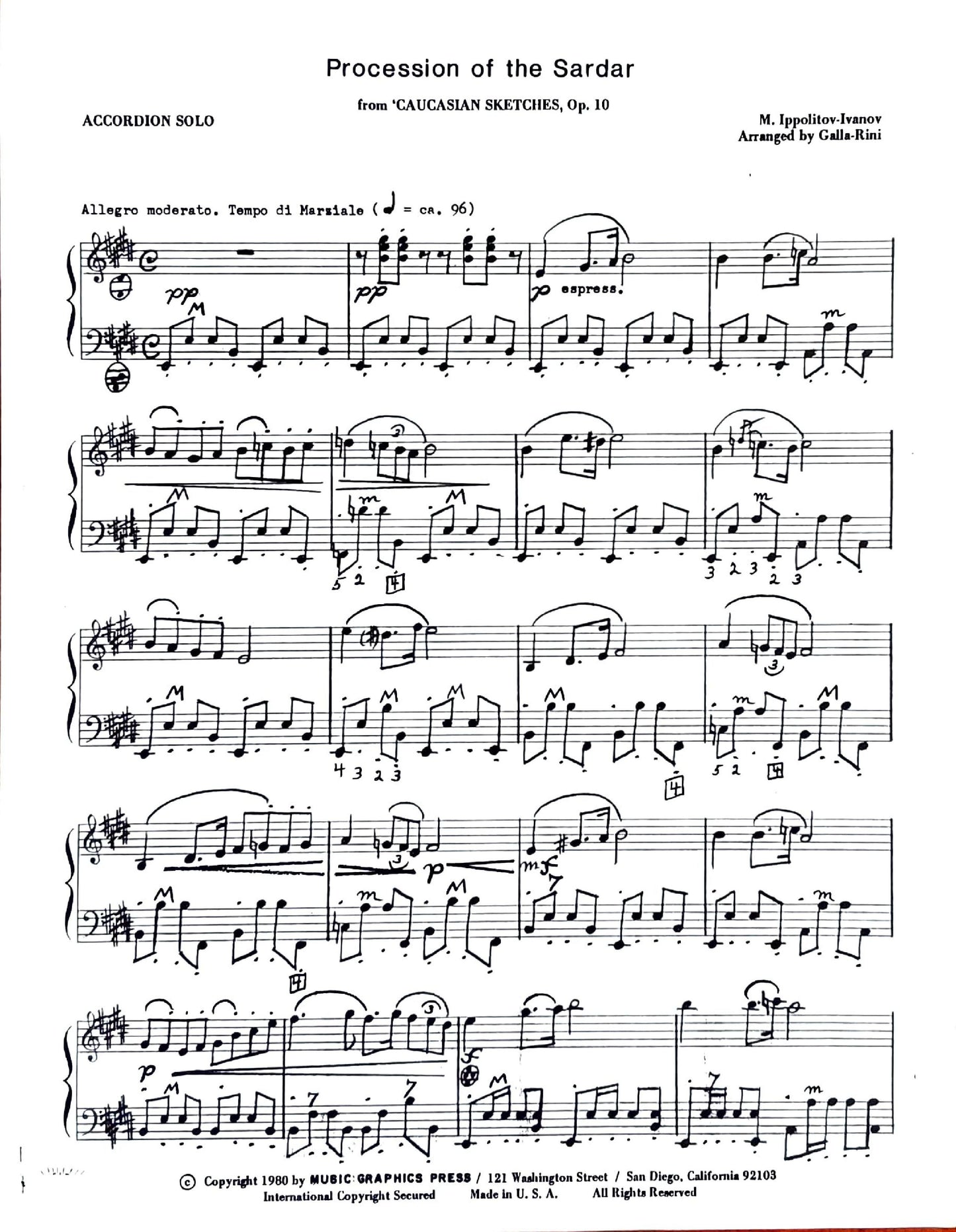 Procession of the Sardar from 'Caucasian Sketches' Op 10 (Solo)