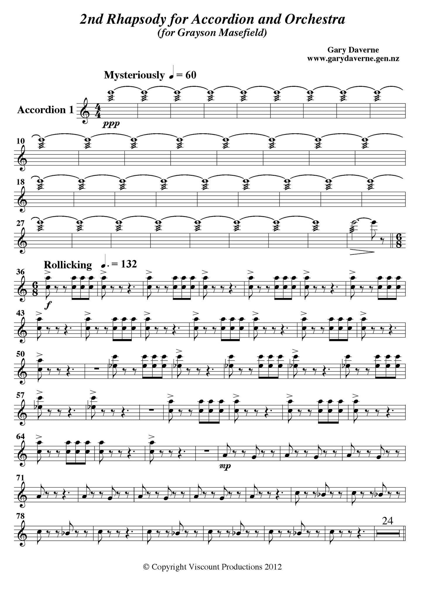 2nd Rhapsody for Solo Accordion and Symphony Orchestra - Score & Parts
