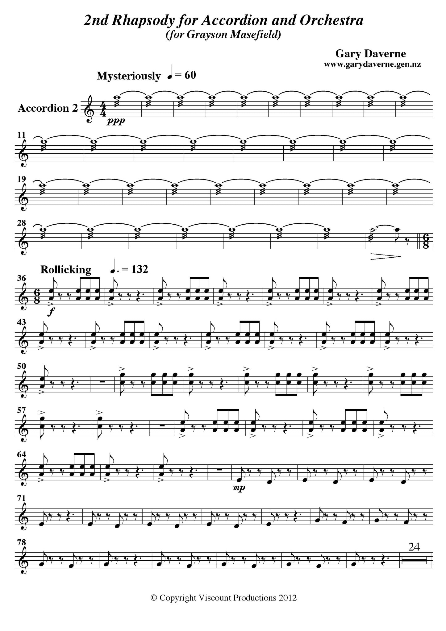 2nd Rhapsody for Solo Accordion and Symphony Orchestra - Score & Parts