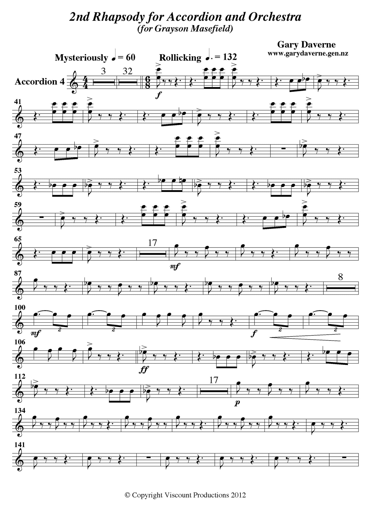 2nd Rhapsody for Solo Accordion and Symphony Orchestra - Score & Parts