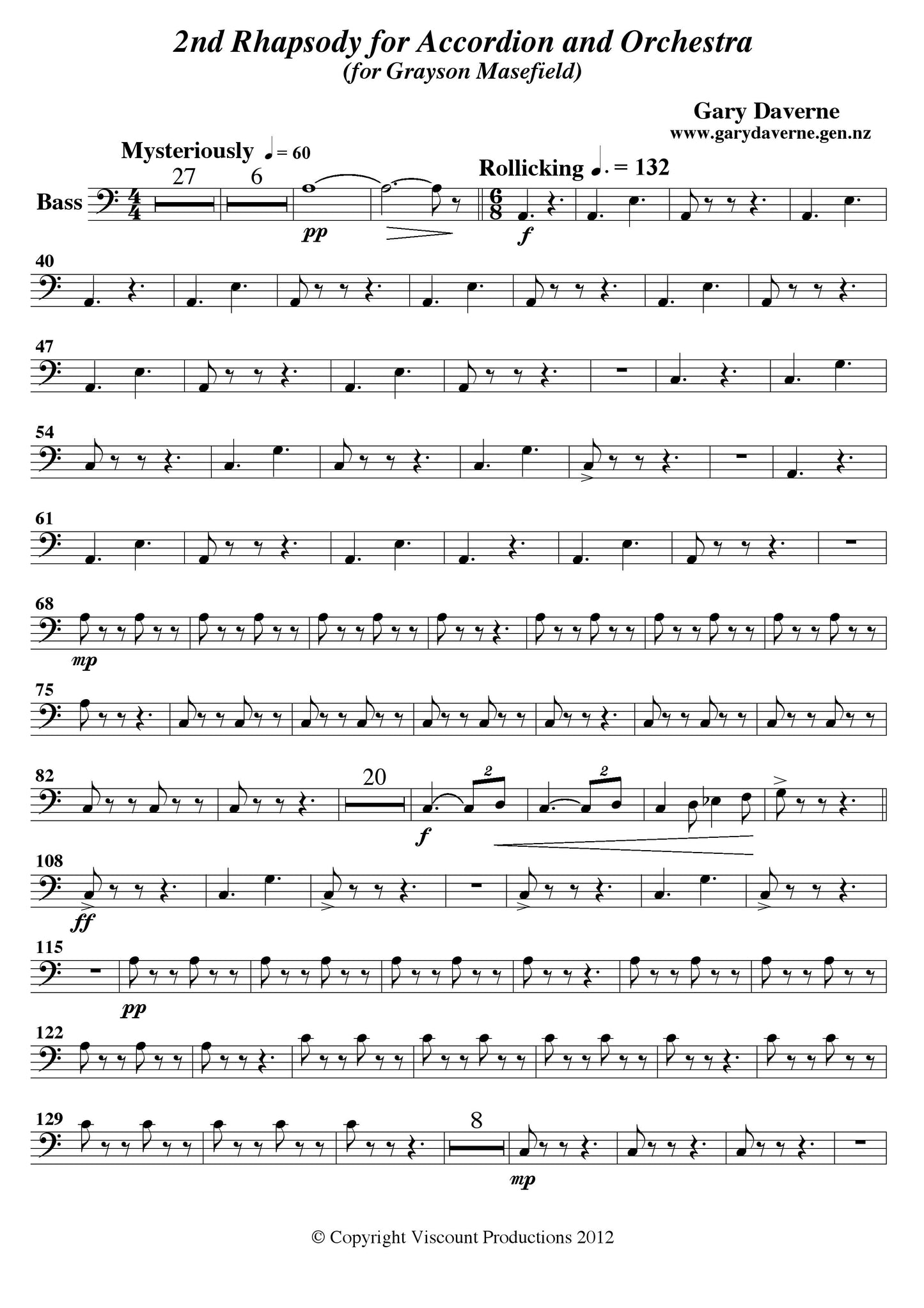2nd Rhapsody for Solo Accordion and Symphony Orchestra - Score & Parts
