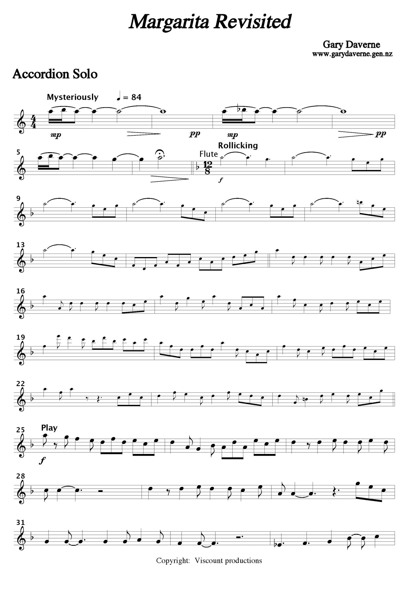 Margarita Revisited - solo accordion & piano accompaniment