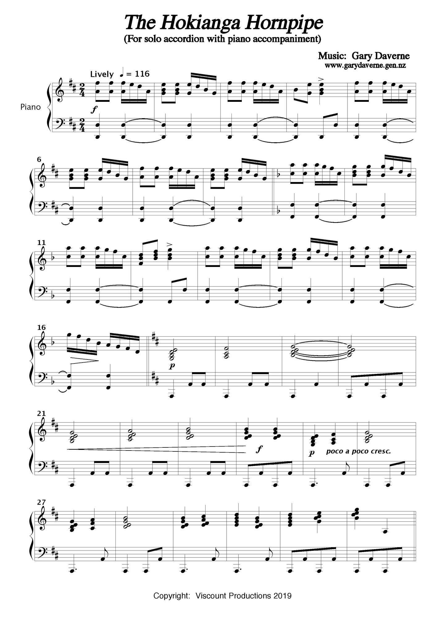 Hokianga Hornpipe (For solo accordion with piano accompaniment)