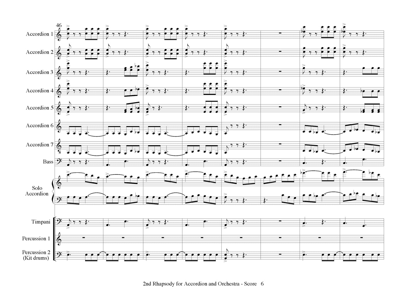 2nd Rhapsody for Solo Accordion and Symphony Orchestra - Score & Parts