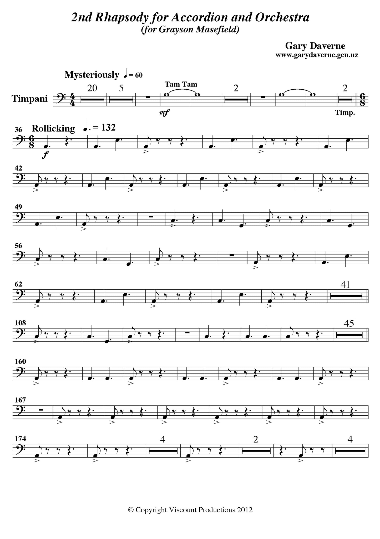 2nd Rhapsody for Solo Accordion and Symphony Orchestra - Score & Parts