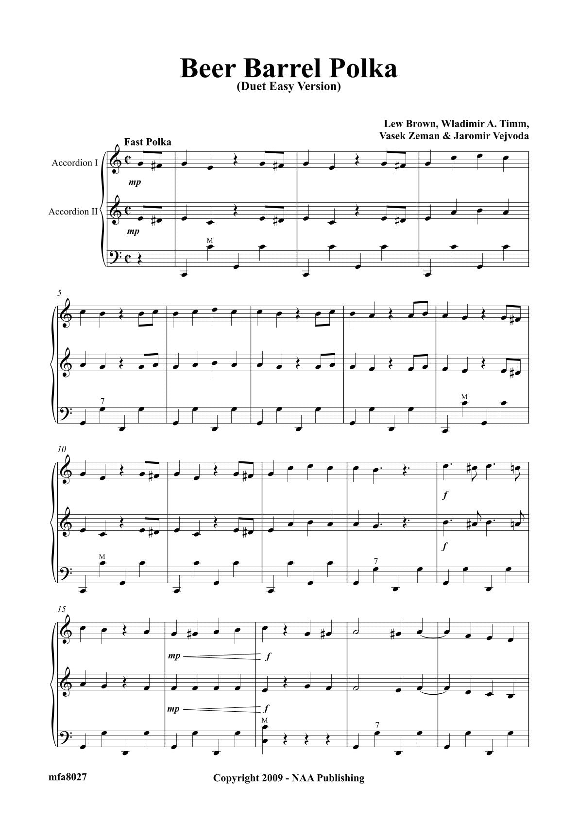 Beer Barrel Polka ( Duet Easy Version)