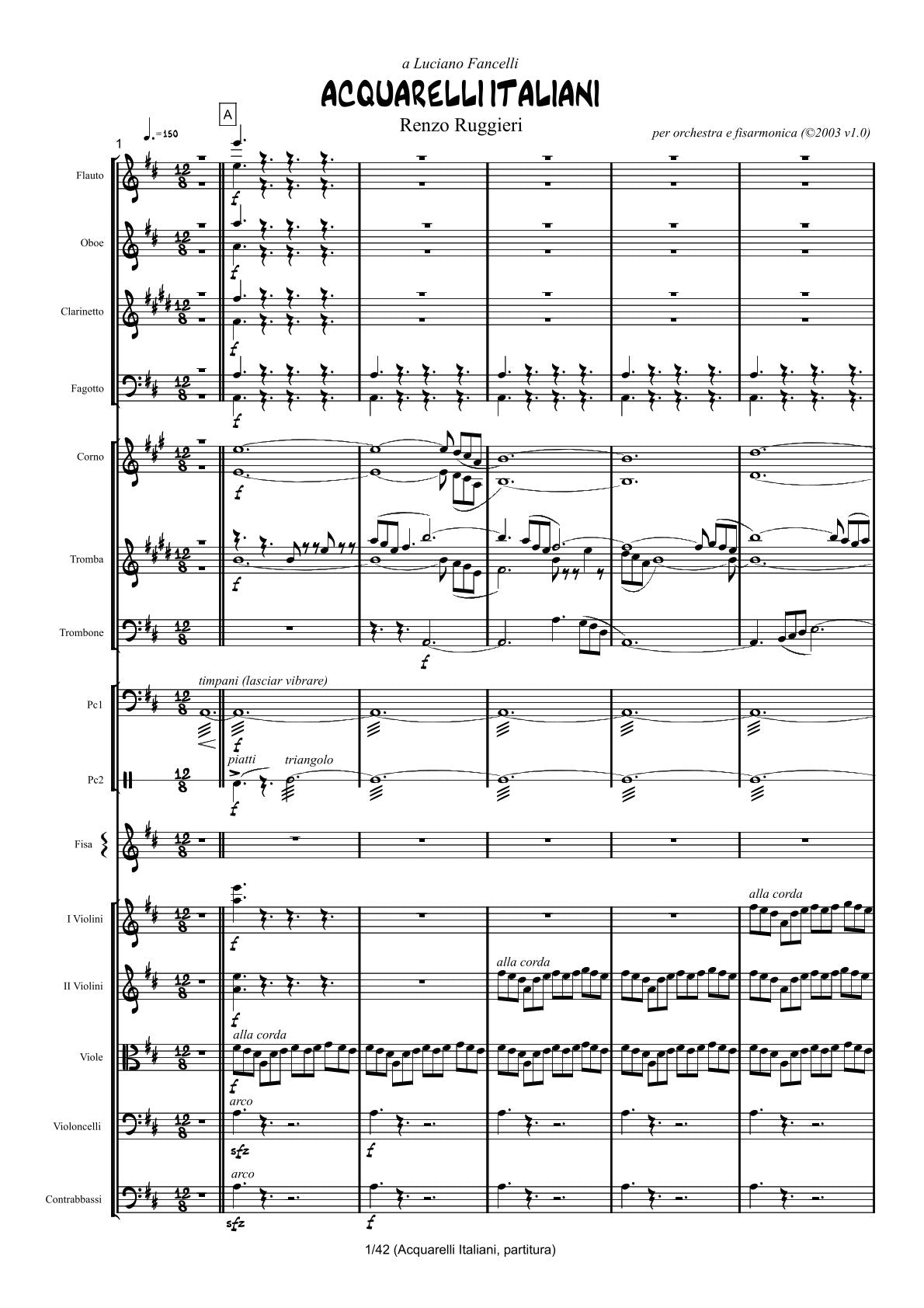 Renzo Ruggieri Acquarelli Italiani for Accordion and Orchestra ( full score &individual parts)