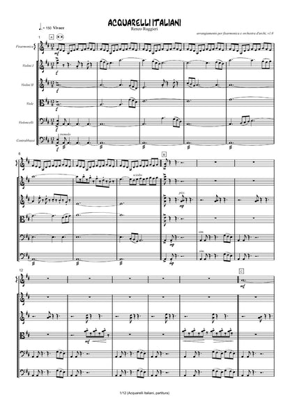 Renzo Ruggieri Acquarelli Italiani for Accordion and Orchestra ( full score &individual parts)