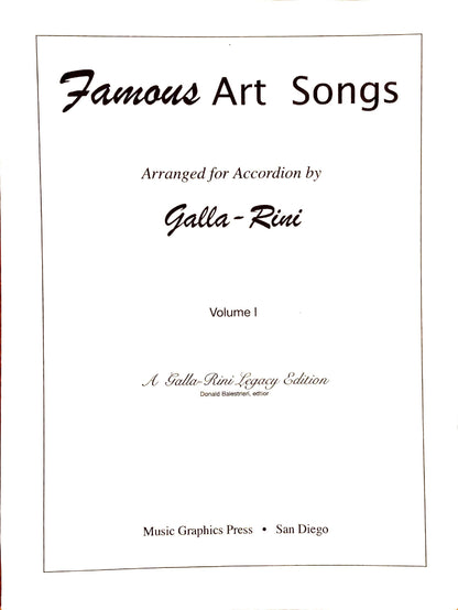 Famous Art Songs eBook Vol.1  accordion arrangements by Anthony Galla-Rini