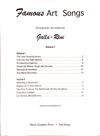 Famous Art Songs eBook Vol.1  accordion arrangements by Anthony Galla-Rini