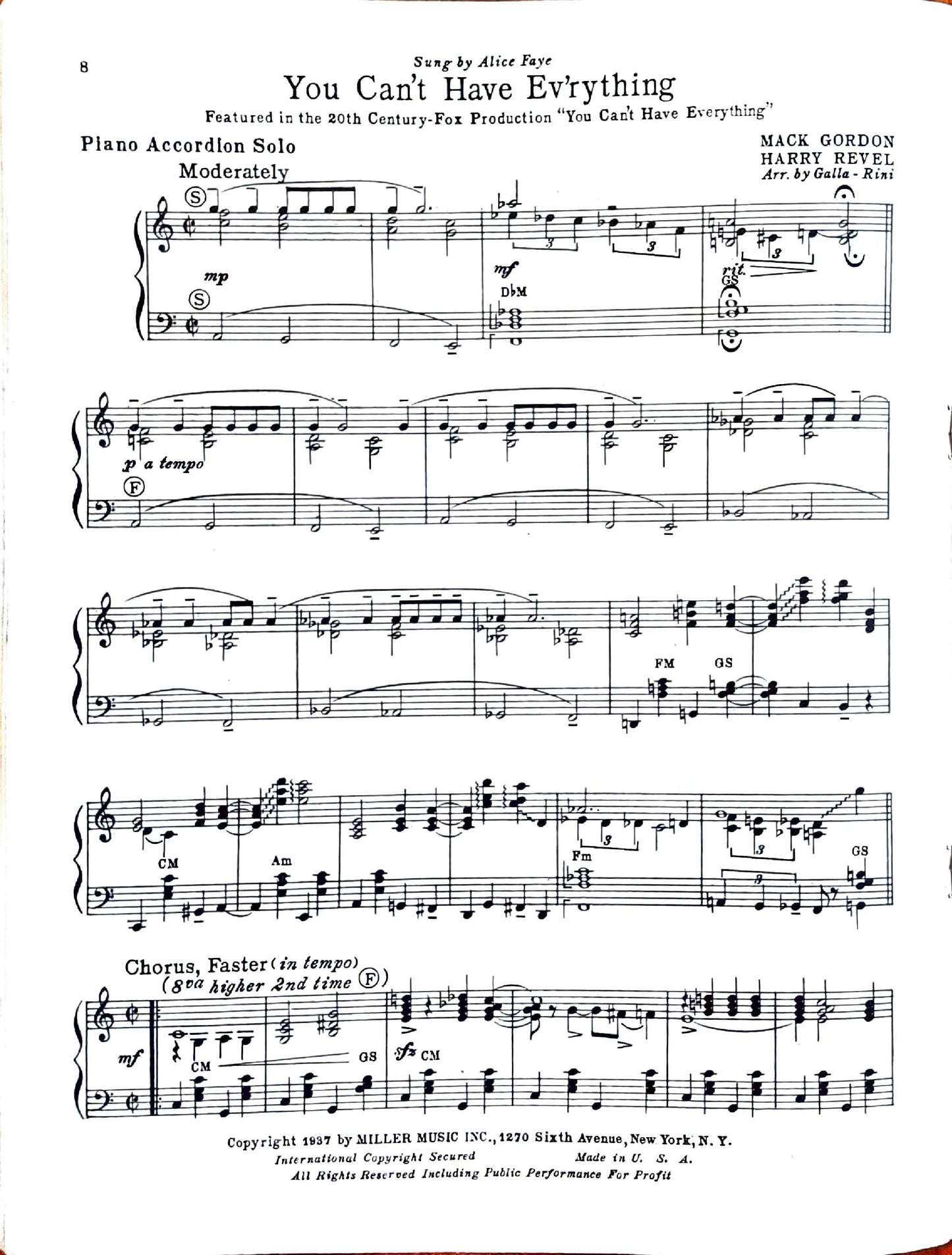 eBook: Piano Accordion Folio of popular song hits for (Solo) accordion with piano accompaniment