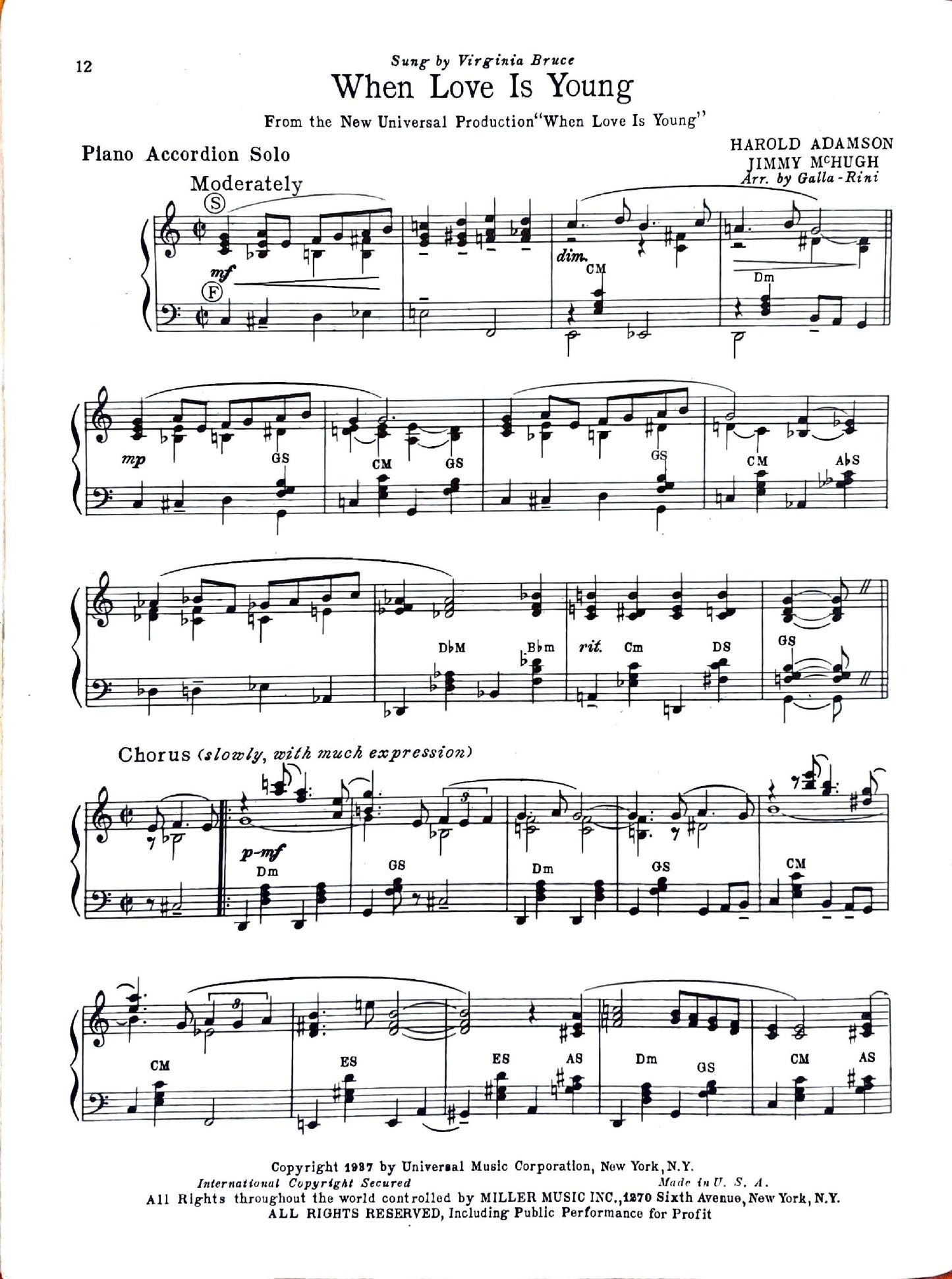 eBook: Piano Accordion Folio of popular song hits for (Solo) accordion with piano accompaniment