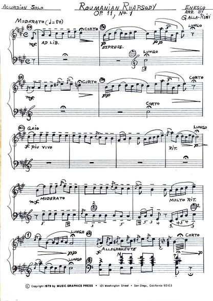 Roumanian Rhapsody Op. 11, No. 1 accordion solo
