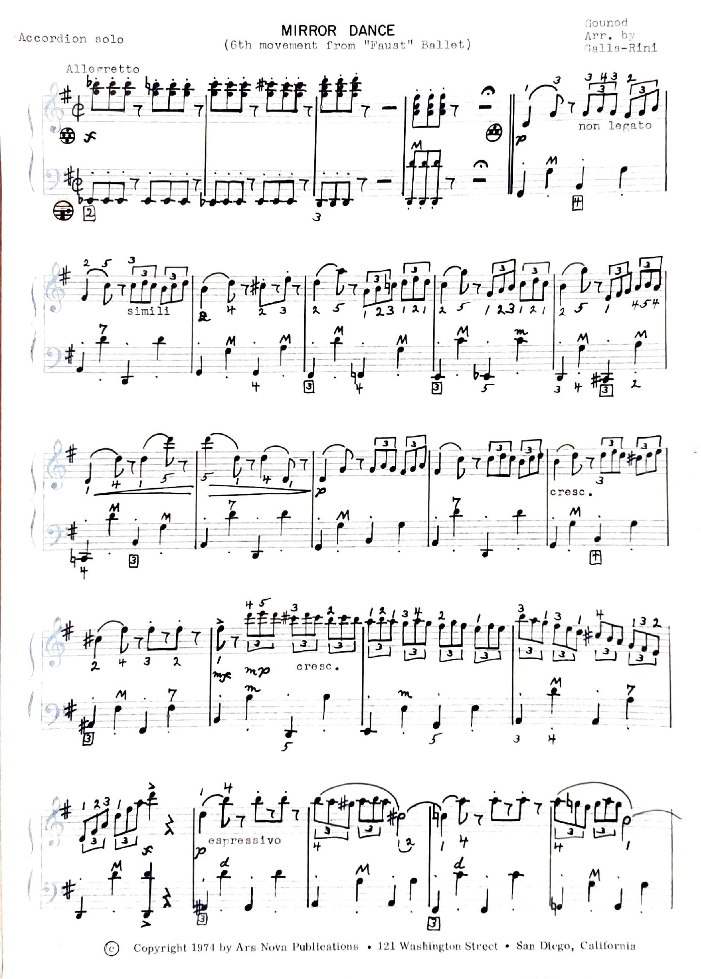 Mirror Dance (Variations du miroir) (6th movement from "Faust" Ballet) (Solo)