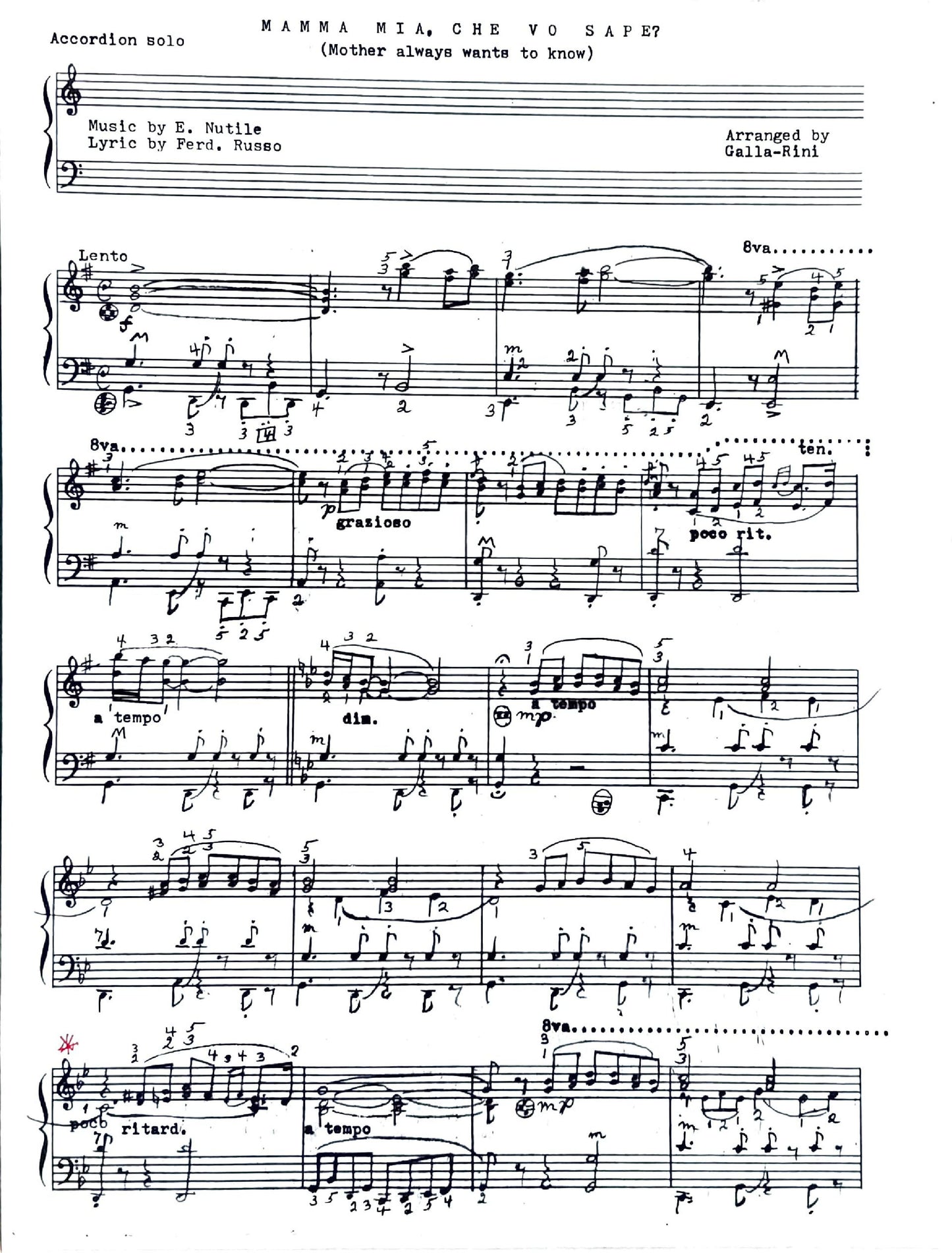 Mama Mia, Che Vo Sape (Mother Always Wants to Know) (Solo)