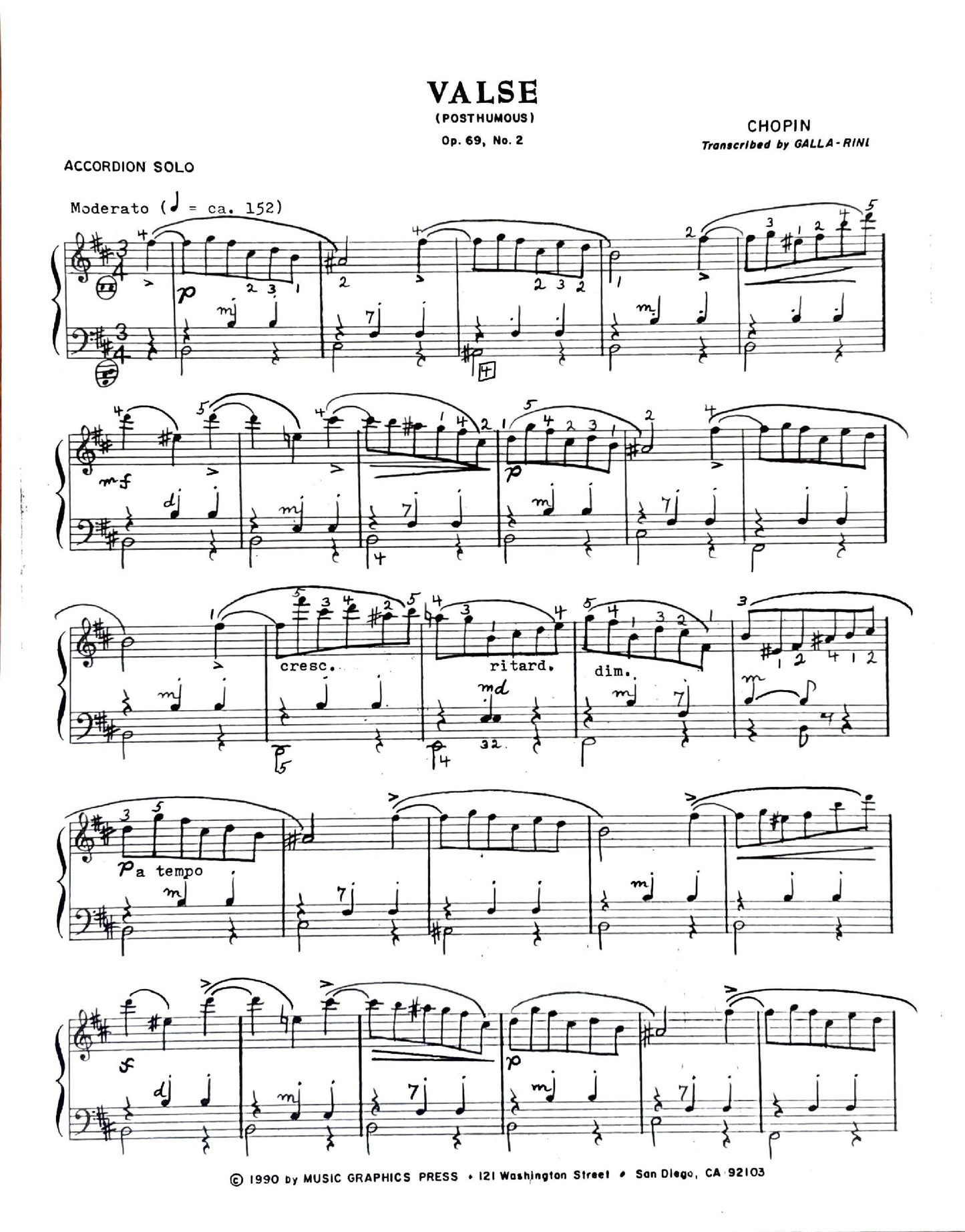 Valse (Post Humous) Op. 69, No.2 (Solo)