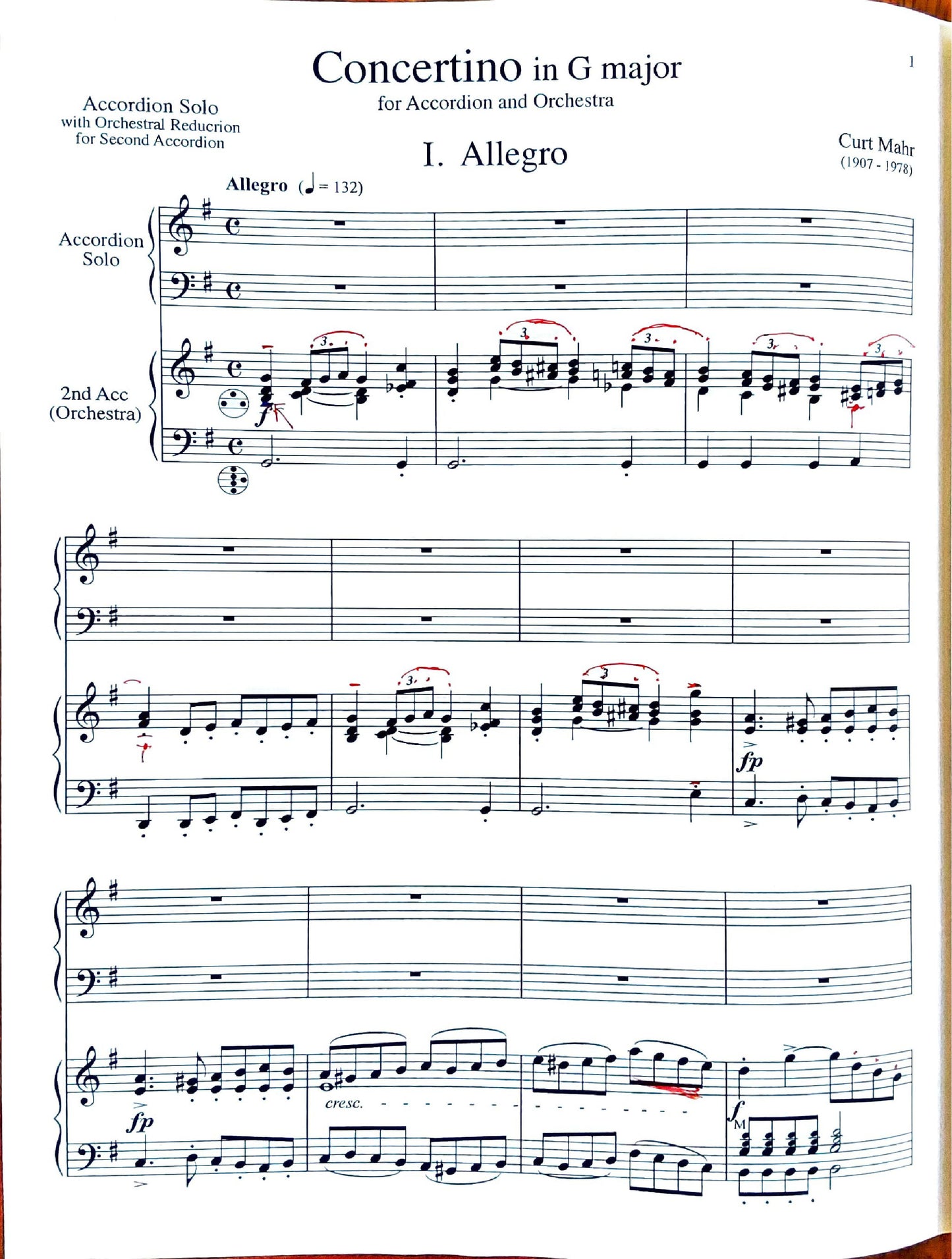 Concertino in G Major (Solo Accordion & Orchestra with Orchestral Reduction for Second Accordion)