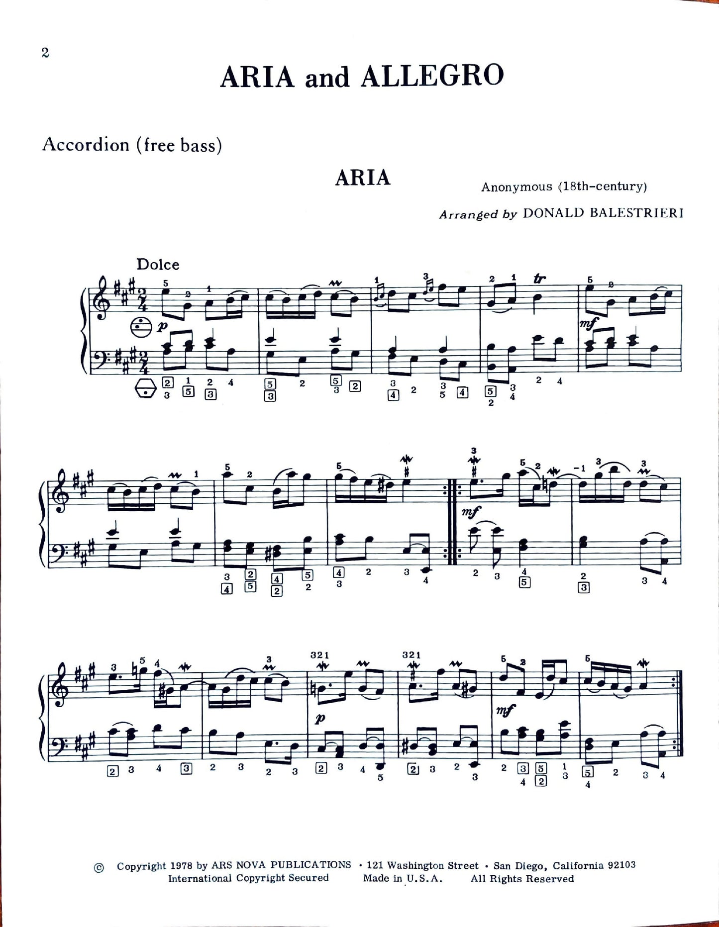 Aria and Allegro (Solo)