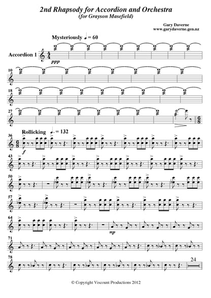 2nd Rhapsody for Solo Accordion and Accordion Orchestra - Score & Parts