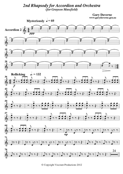 2nd Rhapsody for Solo Accordion and Accordion Orchestra - Score & Parts