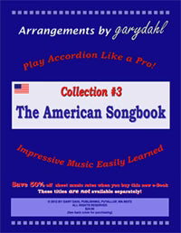 Book cover of 'The American Songbook' with text about accordion arrangements by garydahl.