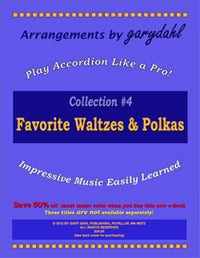 Sheet music cover for 'Favorite Waltzes & Polkas' by Gary Dahl with blue and yellow design.