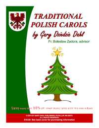 Book cover of 'Traditional Polish Carols' with a Christmas tree design on a green and red background.