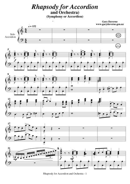 Rhapsody for Solo Accordion and Orchestra (Small orchestra arrangement)