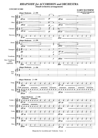 Rhapsody for Solo Accordion and Orchestra (Small orchestra arrangement)