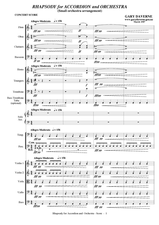 Rhapsody for Solo Accordion and Orchestra (Small orchestra arrangement)