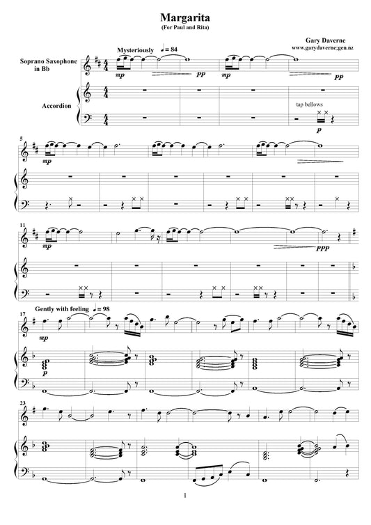 Margarita - accordion & soprano saxophone Bb