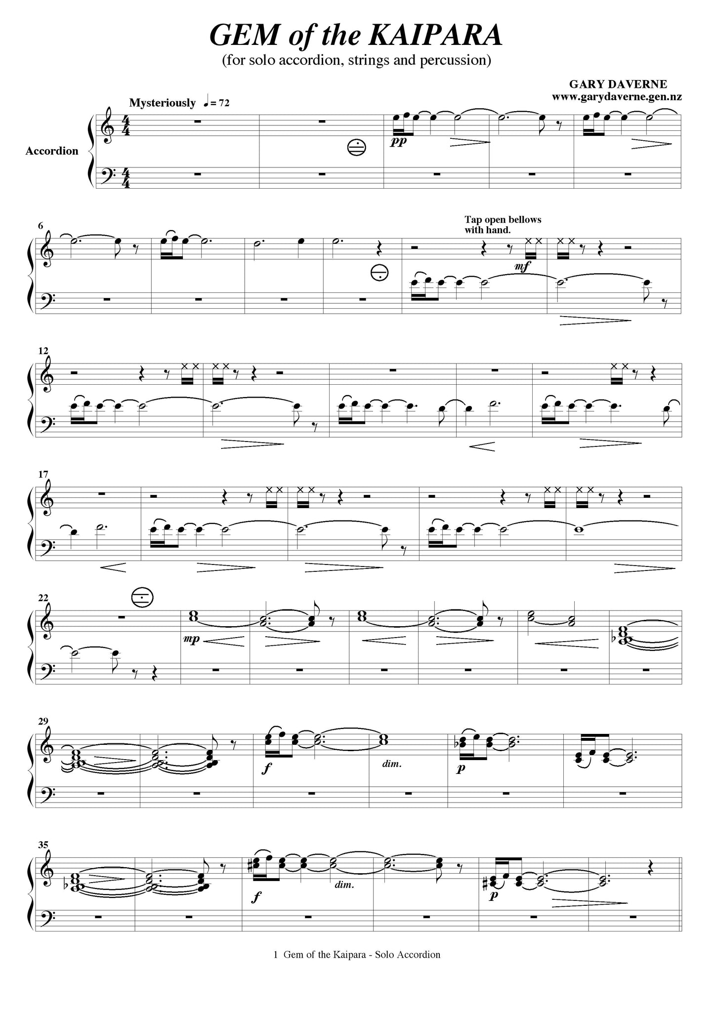 Gem of the Kaipara (for solo accordion, strings and percussion)
